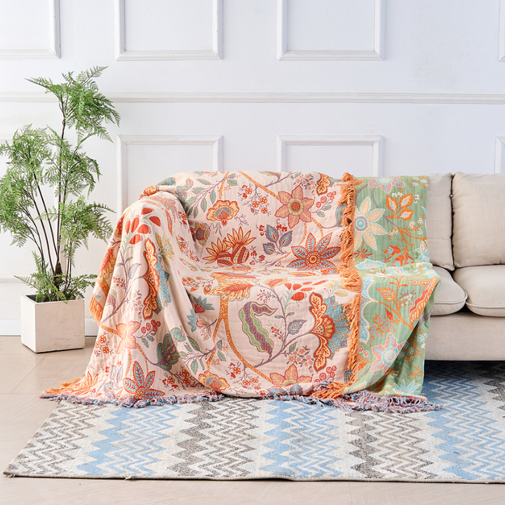Manta Tassel Floral Rústica