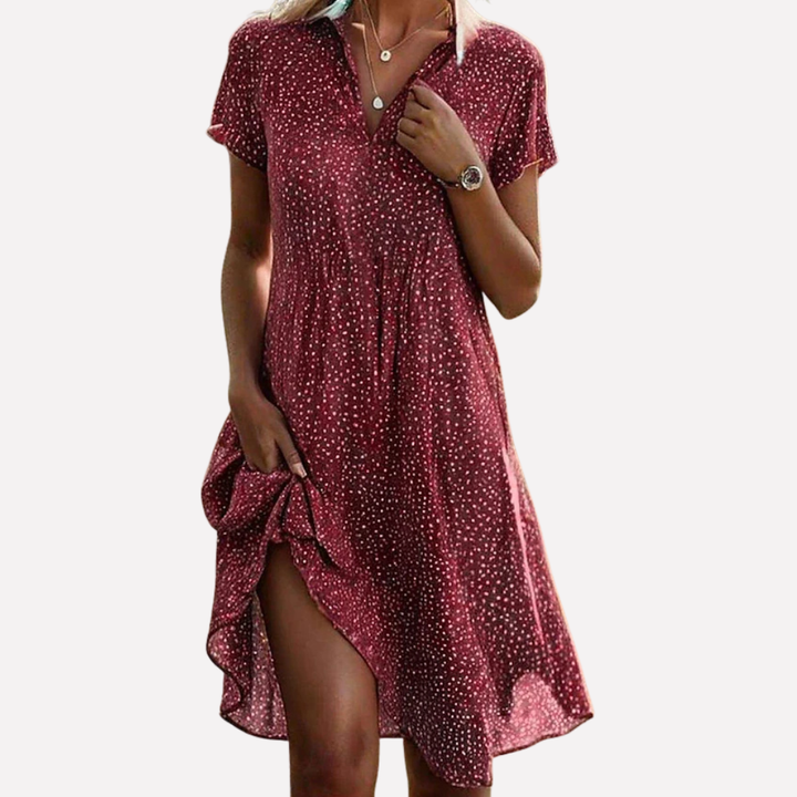 Vestido Camisa Midi para Mujeres con Mangas Cortas