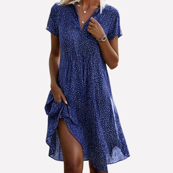 Vestido Camisa Midi para Mujeres con Mangas Cortas