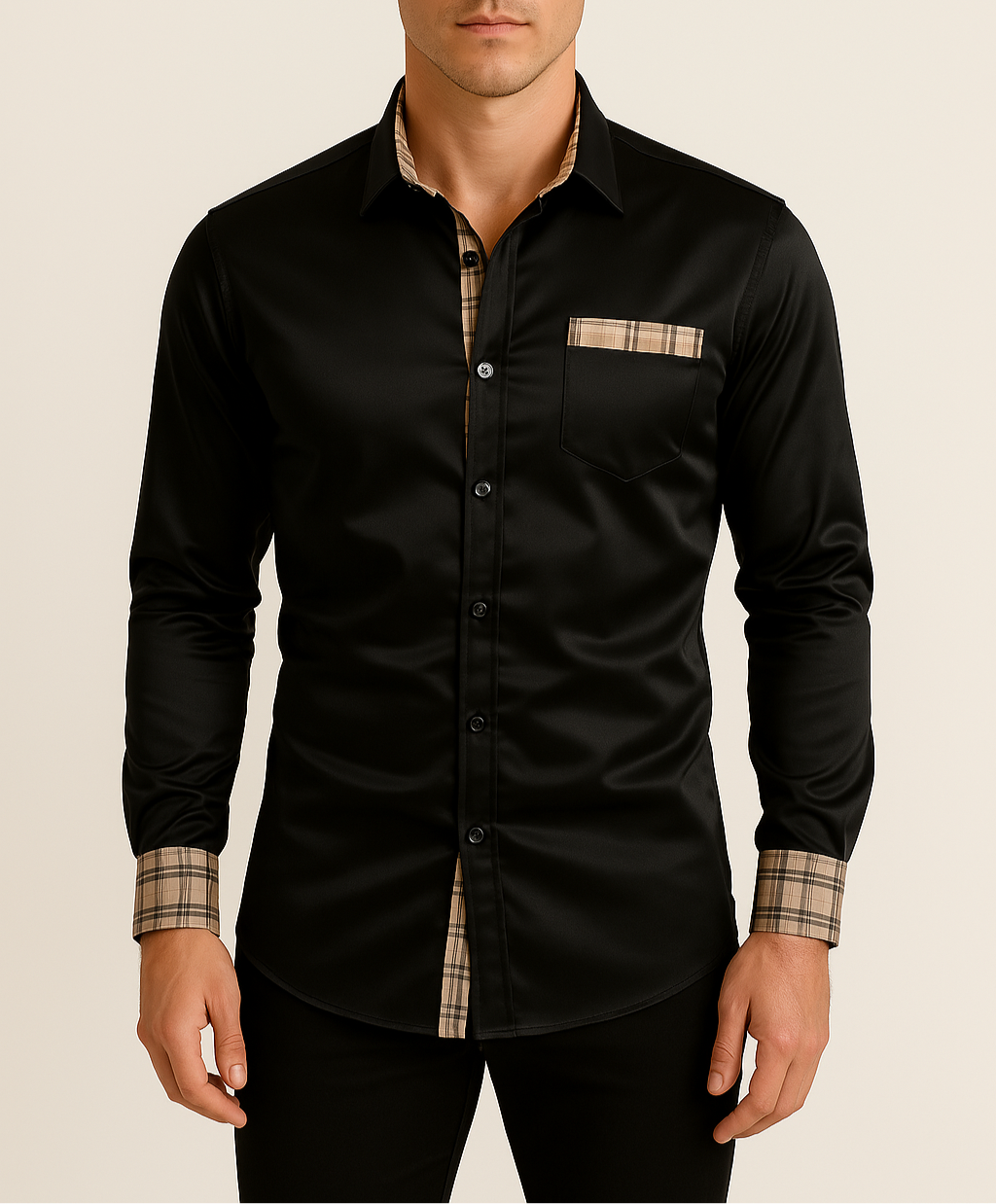 Camisa con detalles de cuadros refinados