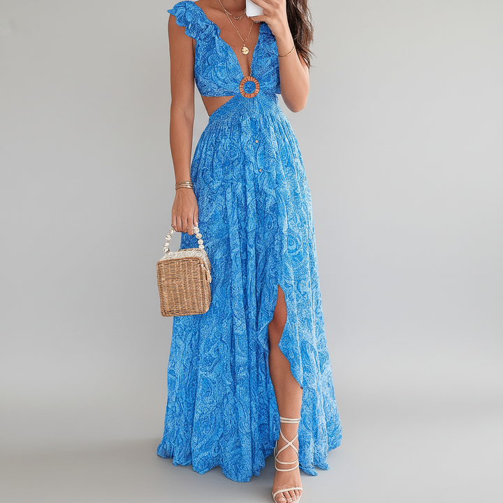 Vestido Maxi de Imprimir Floral con Cuello en V para Mujeres