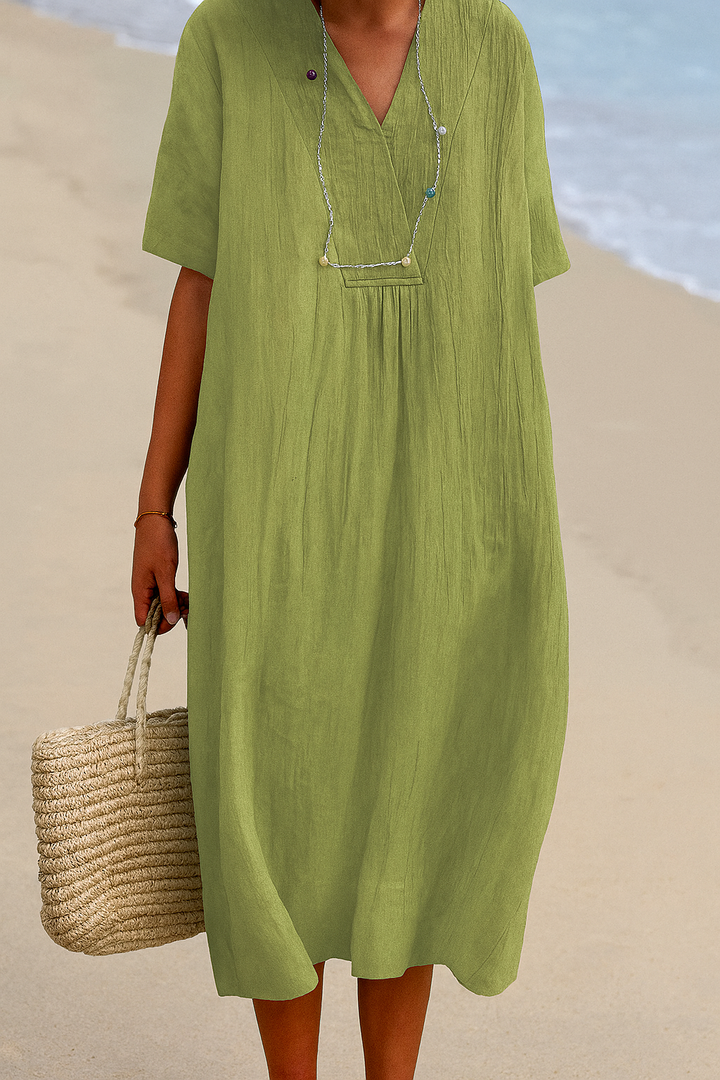 Vestido de playa holgado con cuello en V y mangas cortas