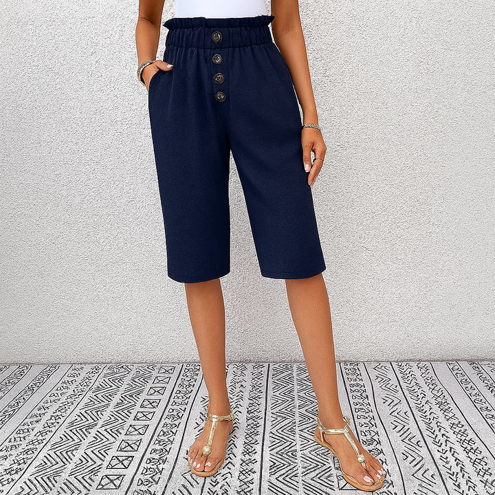 Pantalones harem de corte holgado y cintura alta para mujer, vista lateral