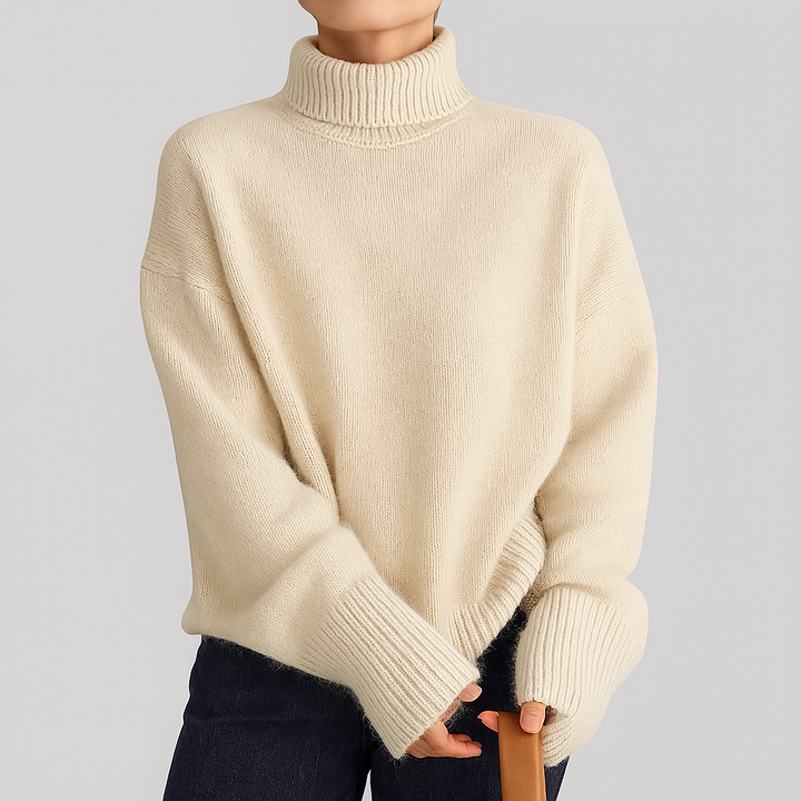 Suéter de Invierno de Lana Fina con Cuello Alto para Mujeres
