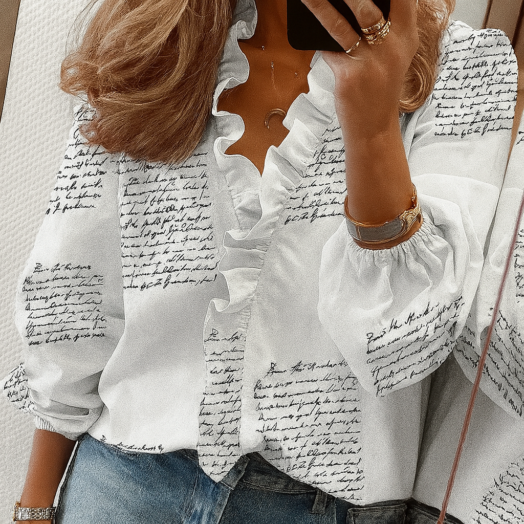 Blusa Teal con Volantes y Mangas Abullonadas
