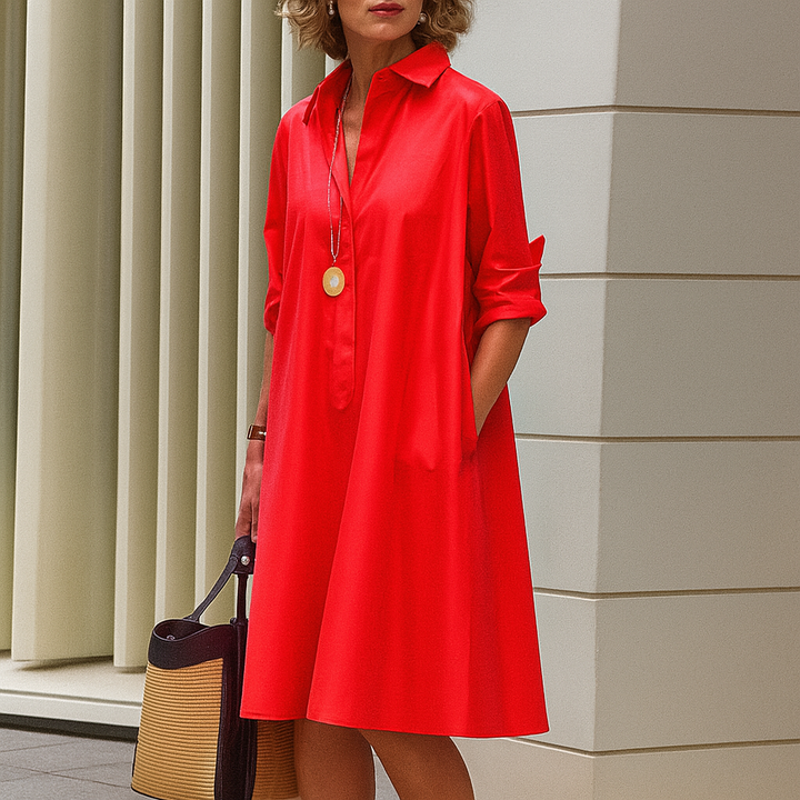 Vestido tipo polo de mezcla de algodón elástico para mujer, detalle del tejido