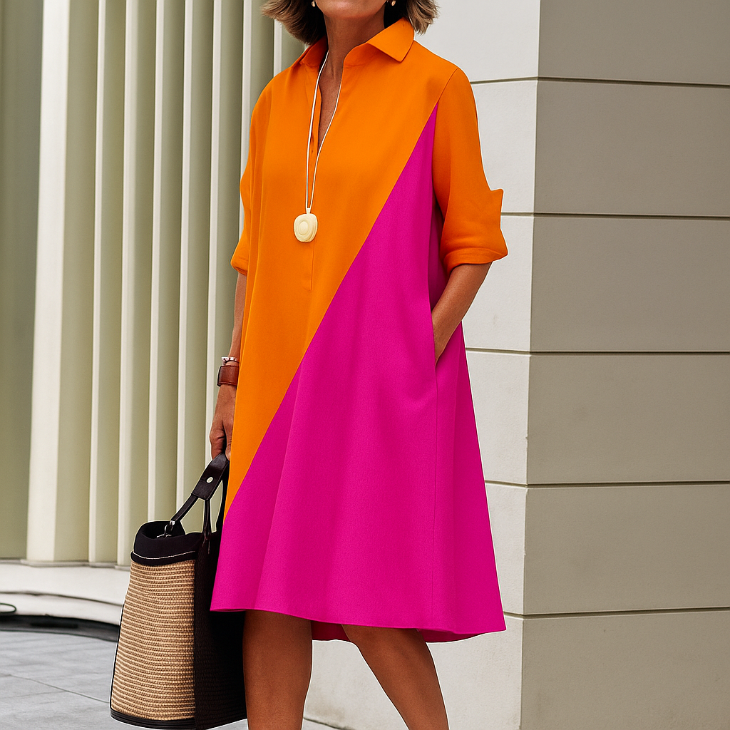 Vestido tipo polo de mezcla de algodón elástico para mujer, vista lateral