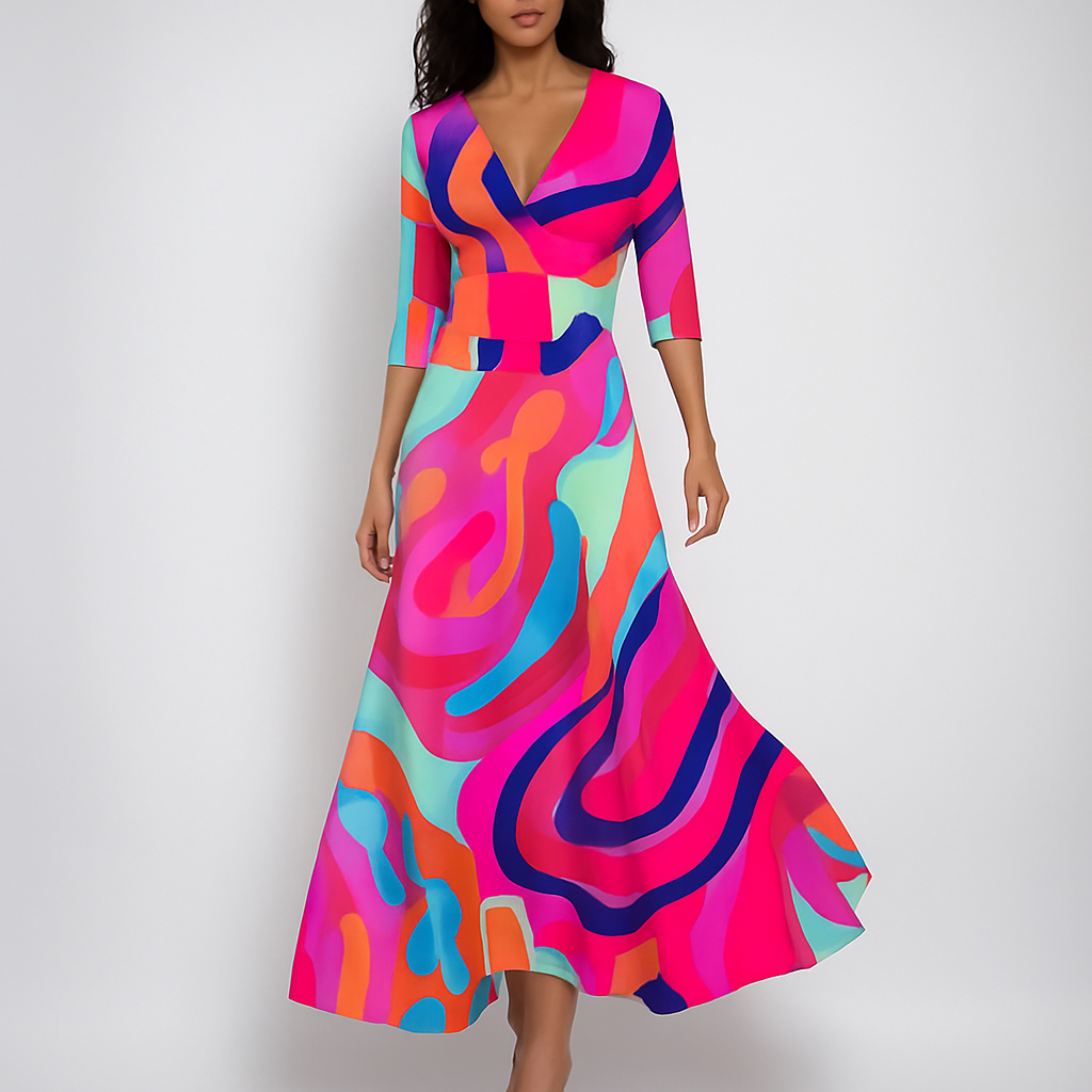 Vestido Maxi Bohemio con Cuello en V Listo para el Verano