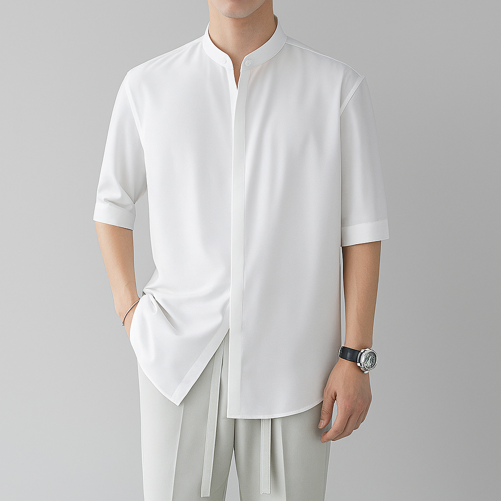 Camisa de manga larga con cuello mao para hombre