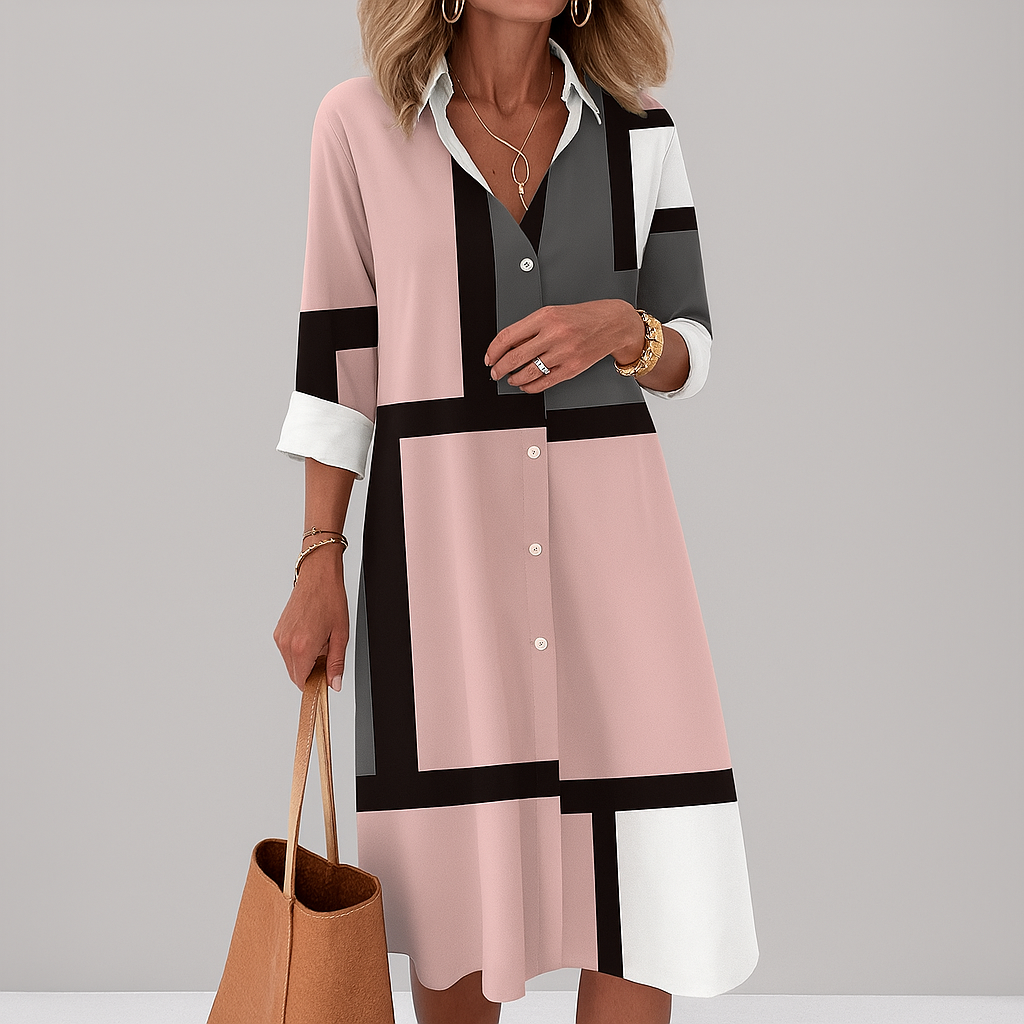 Vestido camisero de mujer con estampado geométrico
