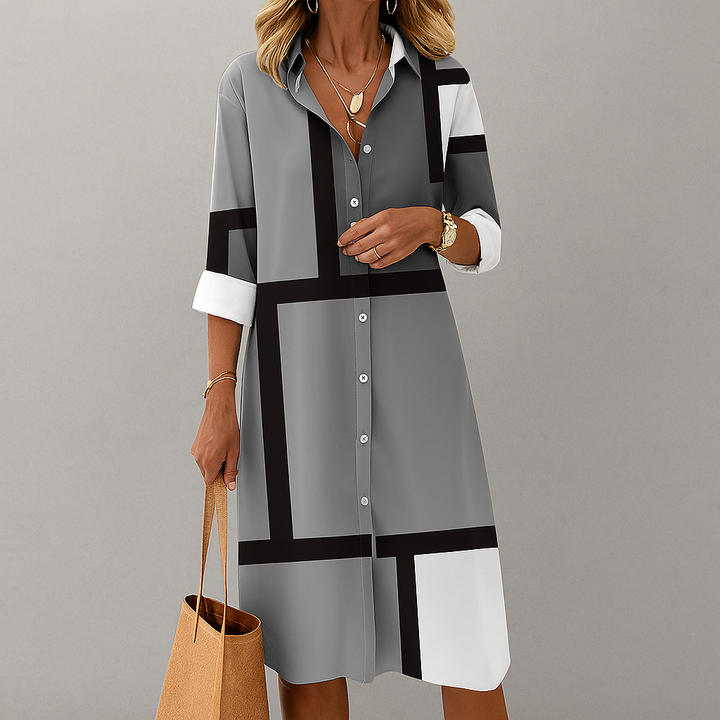 Vestido Camisa Patrón Geométrico para Mujeres