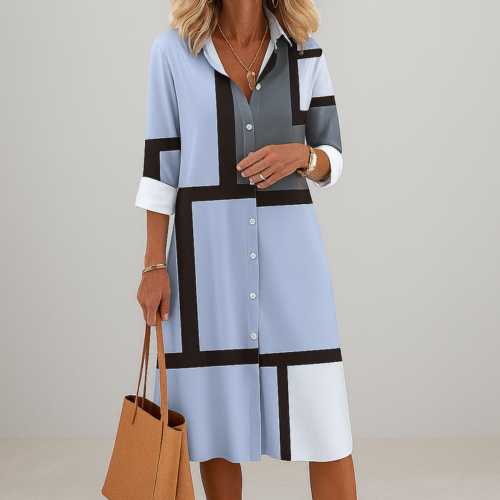 Vestido Camisa Patrón Geométrico para Mujeres