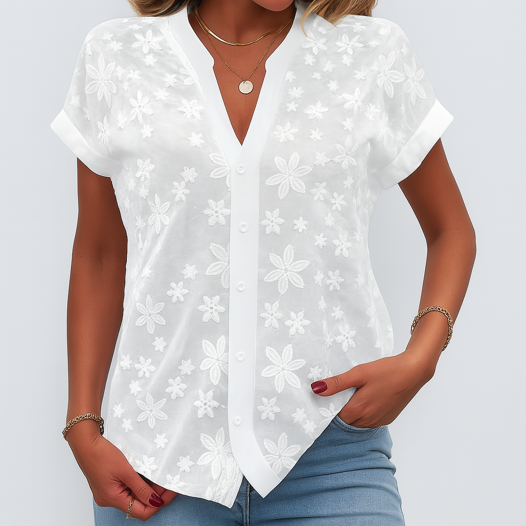 Blusa Floral de Manga Corta para Mujeres