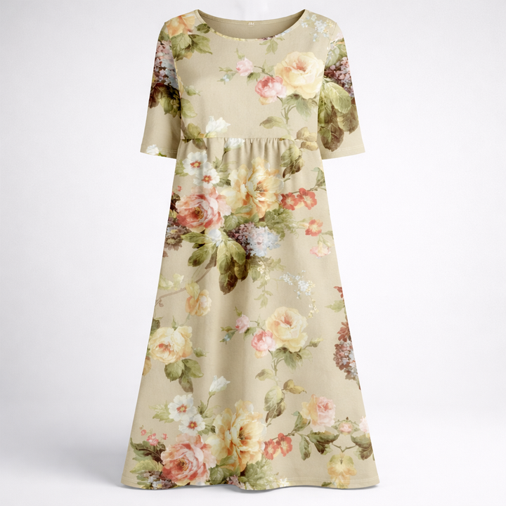 Vestido midi con cuello redondo para mujer, imagen 2