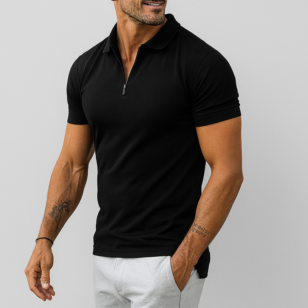 Camiseta polo de corte entallado para hombre con media cremallera