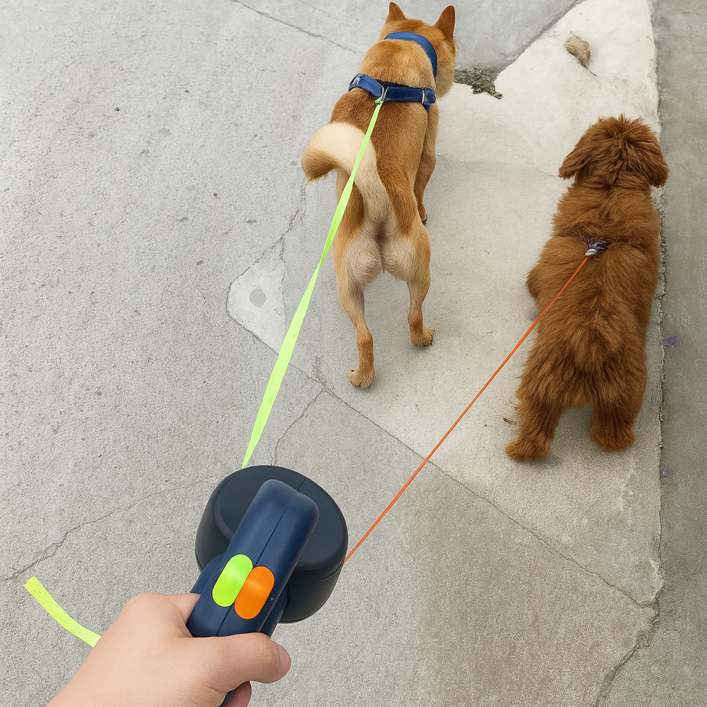 Correa Perro Retráctil Dual con Rotación de 360°