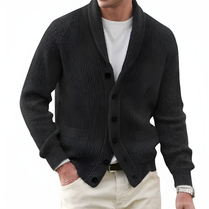 Cardigan de Hombre con Cuello Chal y Frente de Botones