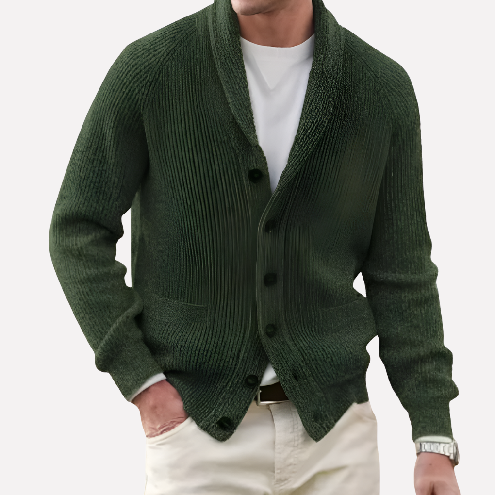 Cardigan de Hombre con Cuello Chal y Frente de Botones