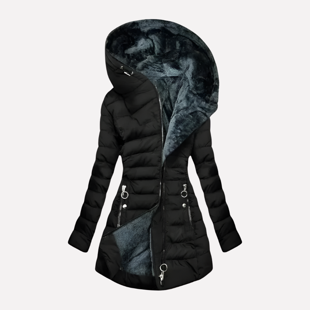 Abrigo de invierno para mujeres con capucha y cremallera