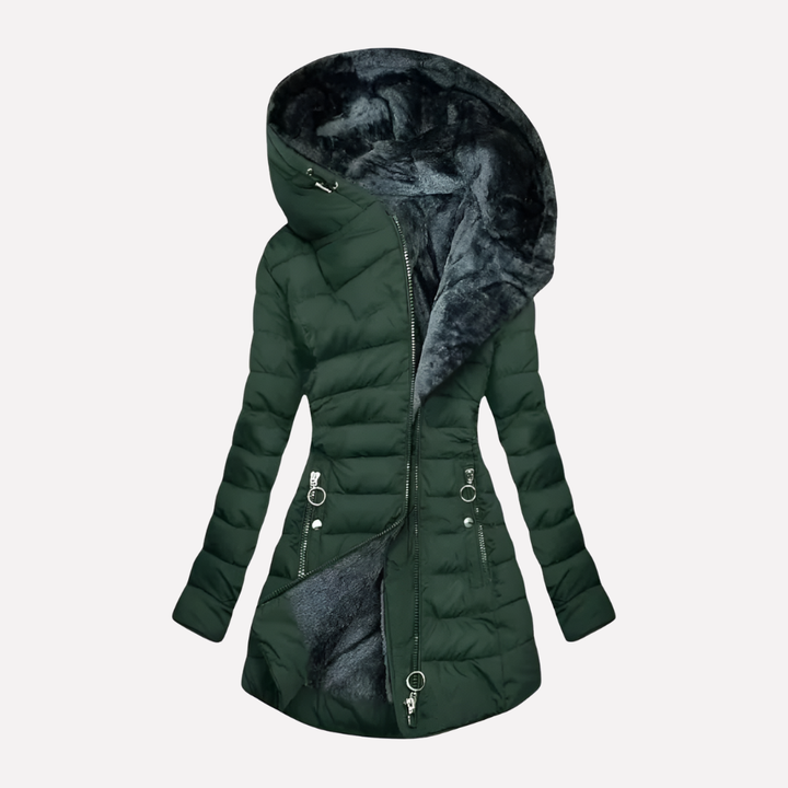 Abrigo de invierno para mujeres con capucha y cremallera