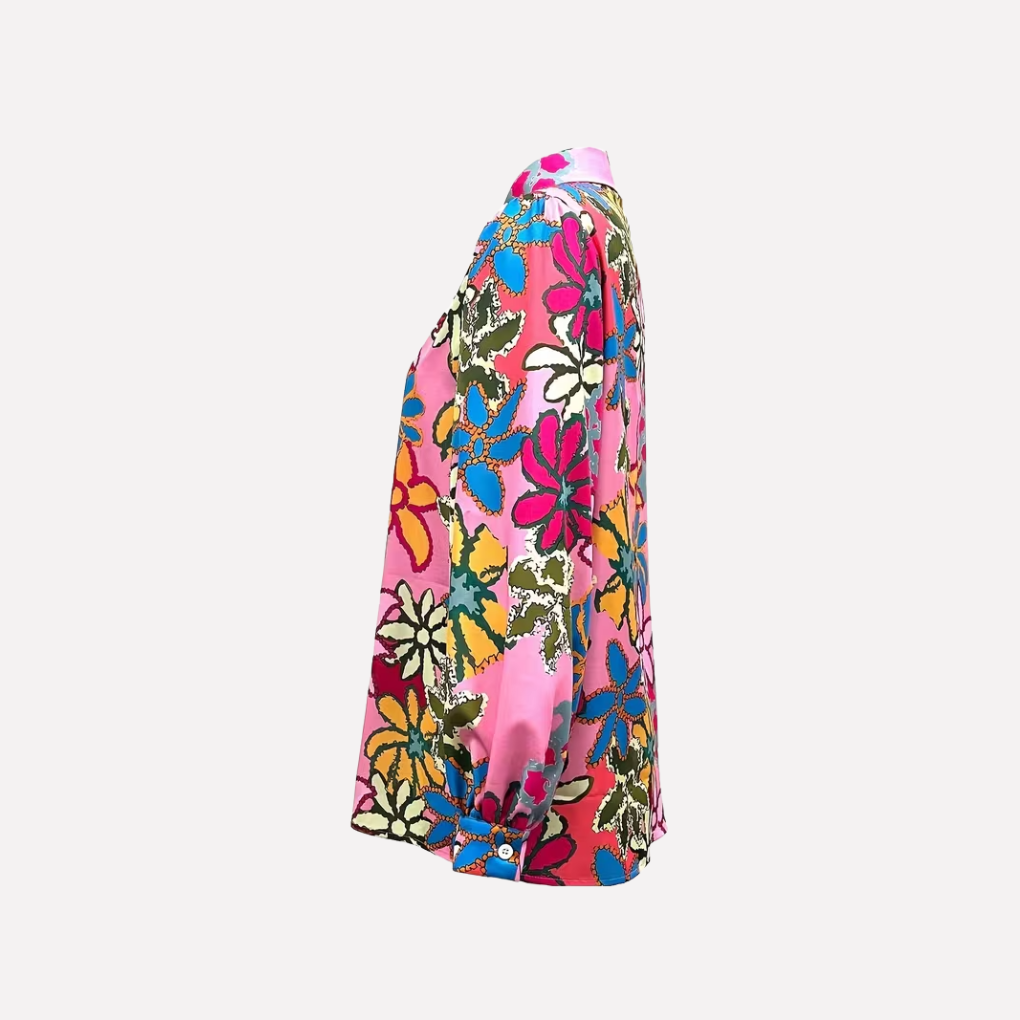 Camisa de Manga Larga con Botones y Estampado Floral para Mujeres