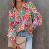 Camisa de Manga Larga con Botones y Estampado Floral para Mujeres