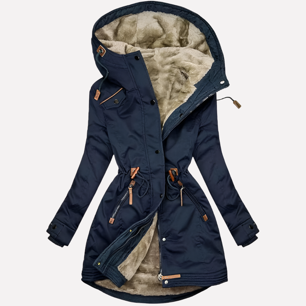 Parka para Mujeres con Capucha Forrada y Cintura con Cordón