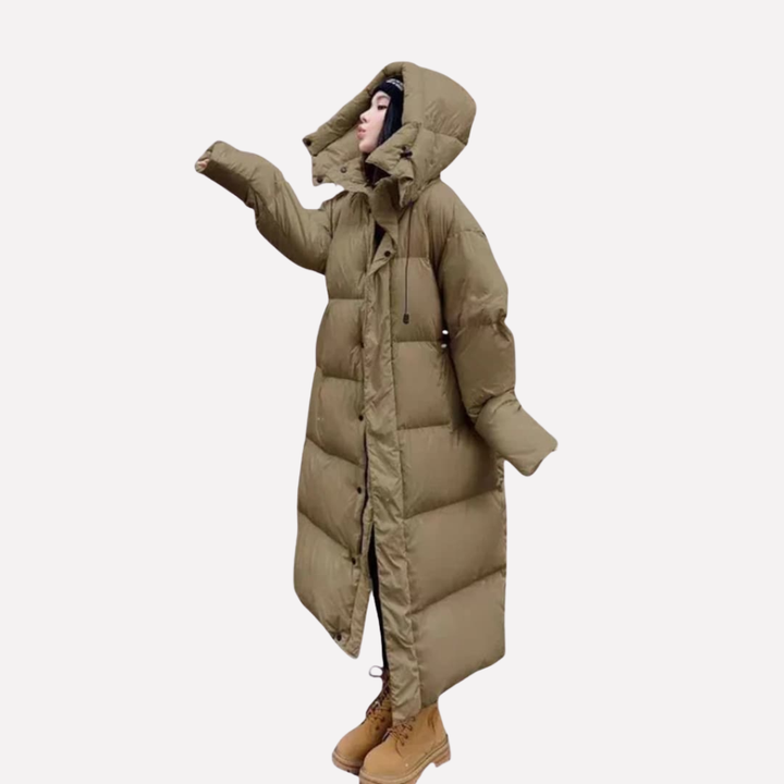 Chaqueta Puffer Larga para Mujer con Capucha