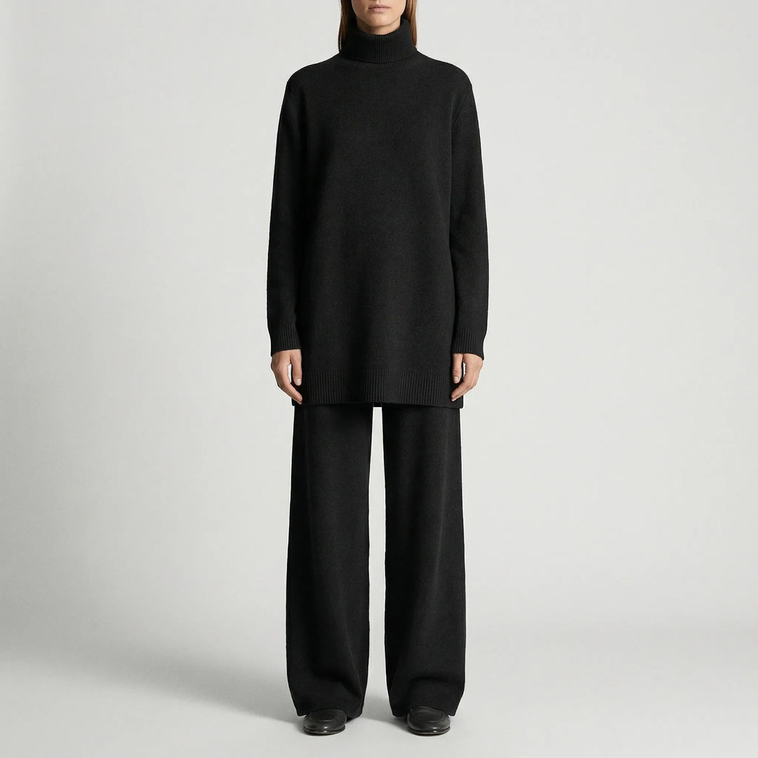 Conjunto de jersey de cuello alto y pantalón de pierna ancha Cozelle