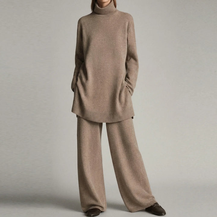 Conjunto de jersey de cuello alto y pantalón de pierna ancha Cozelle