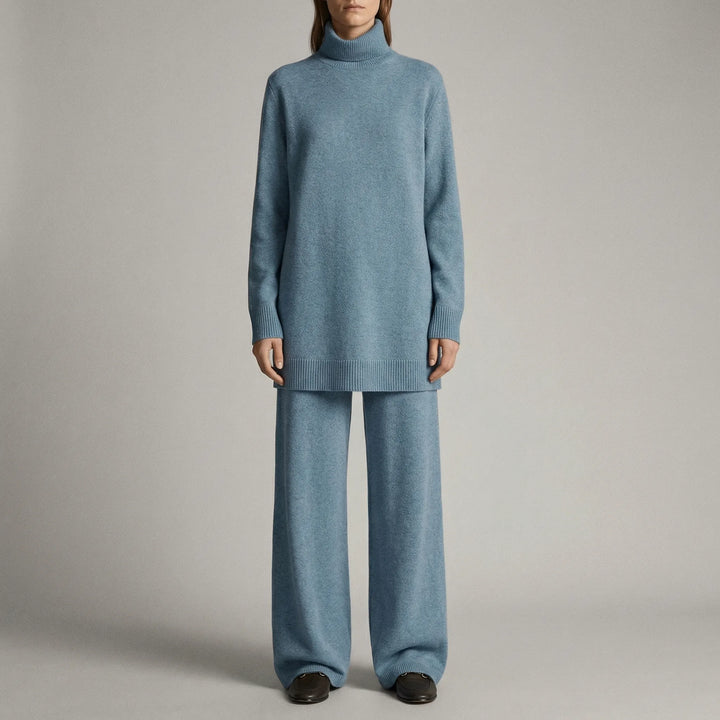 Conjunto de jersey de cuello alto y pantalón de pierna ancha Cozelle