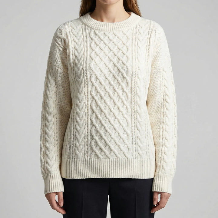 Cozven - Jersey de punto trenzado con cuello redondo