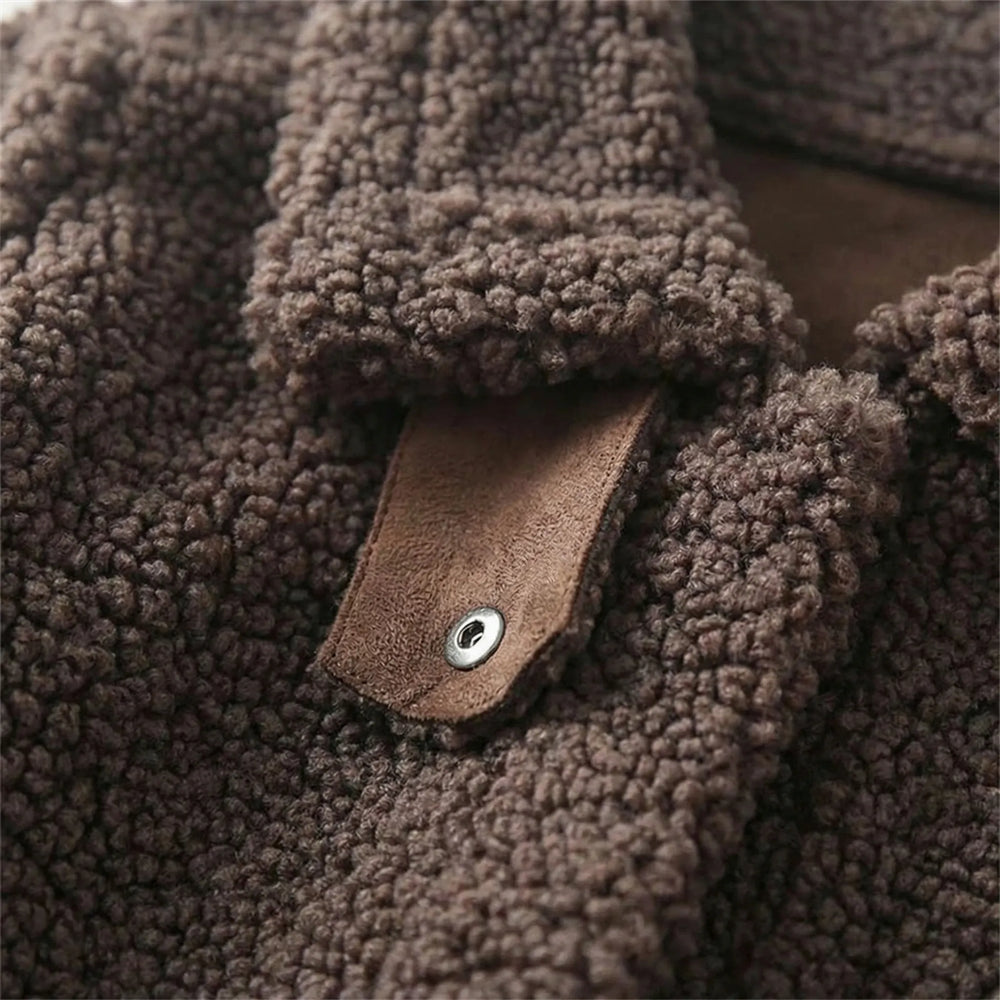 Cozyvent - Chaqueta corta de felpa con solapa