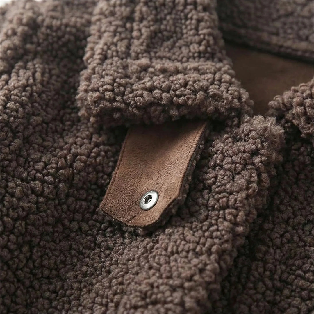 Cozyvent - Chaqueta corta de felpa con solapa