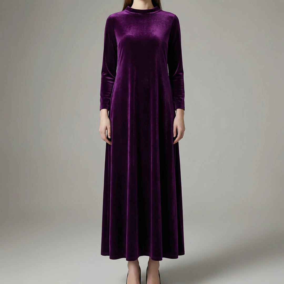 Crimvelle - Vestido largo de manga larga con efecto terciopelo