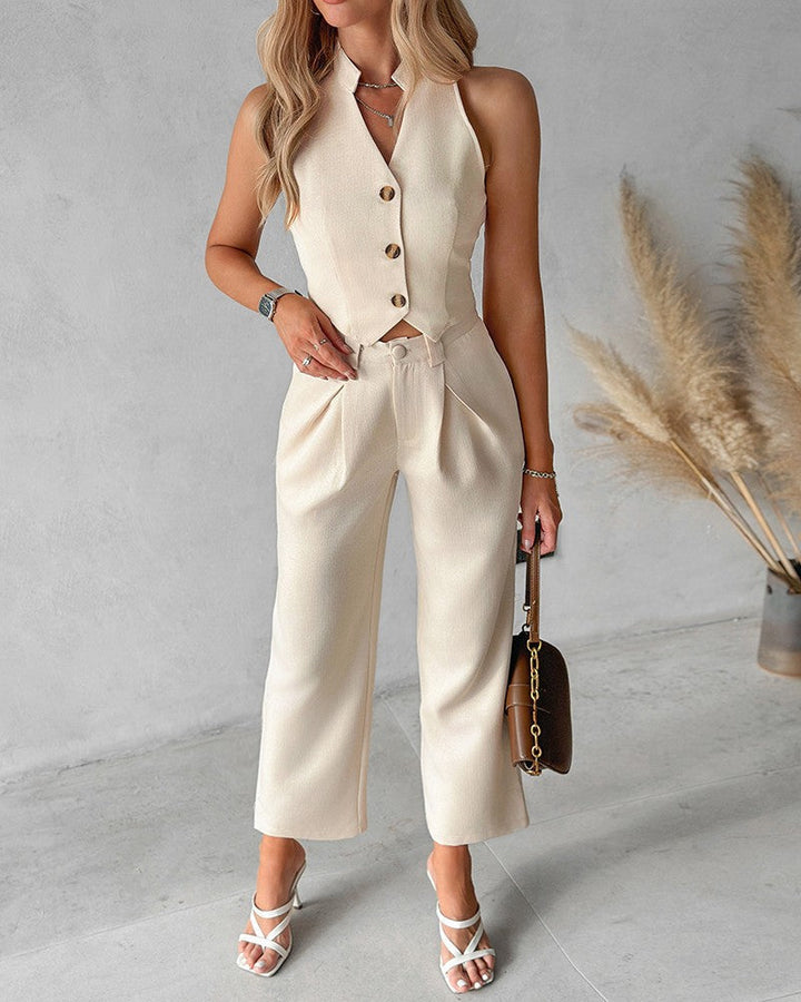 Vesta – Conjunto de dos piezas para mujer con top sin mangas y pantalones