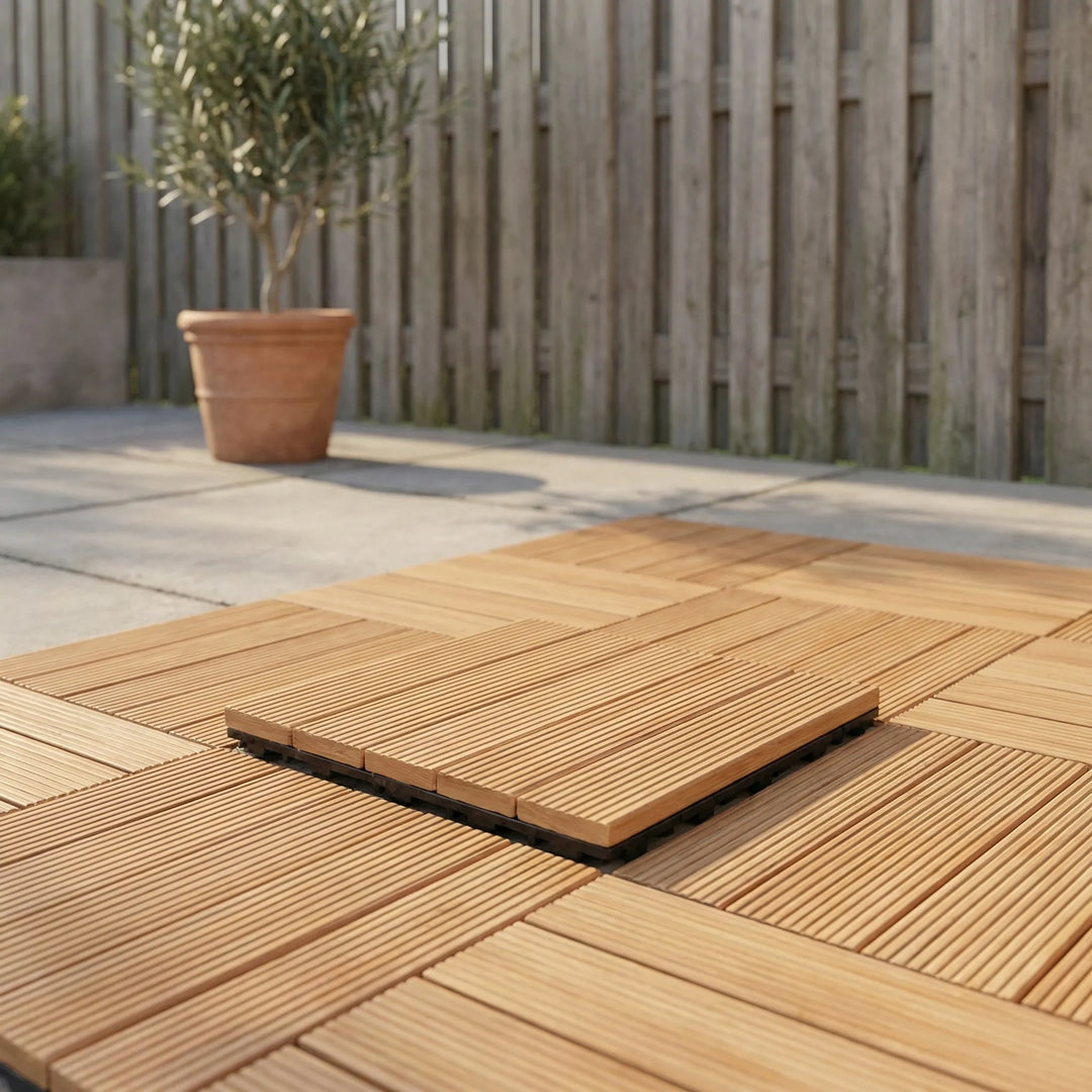 Deckora - Baldosa de madera entrelazada para exteriores