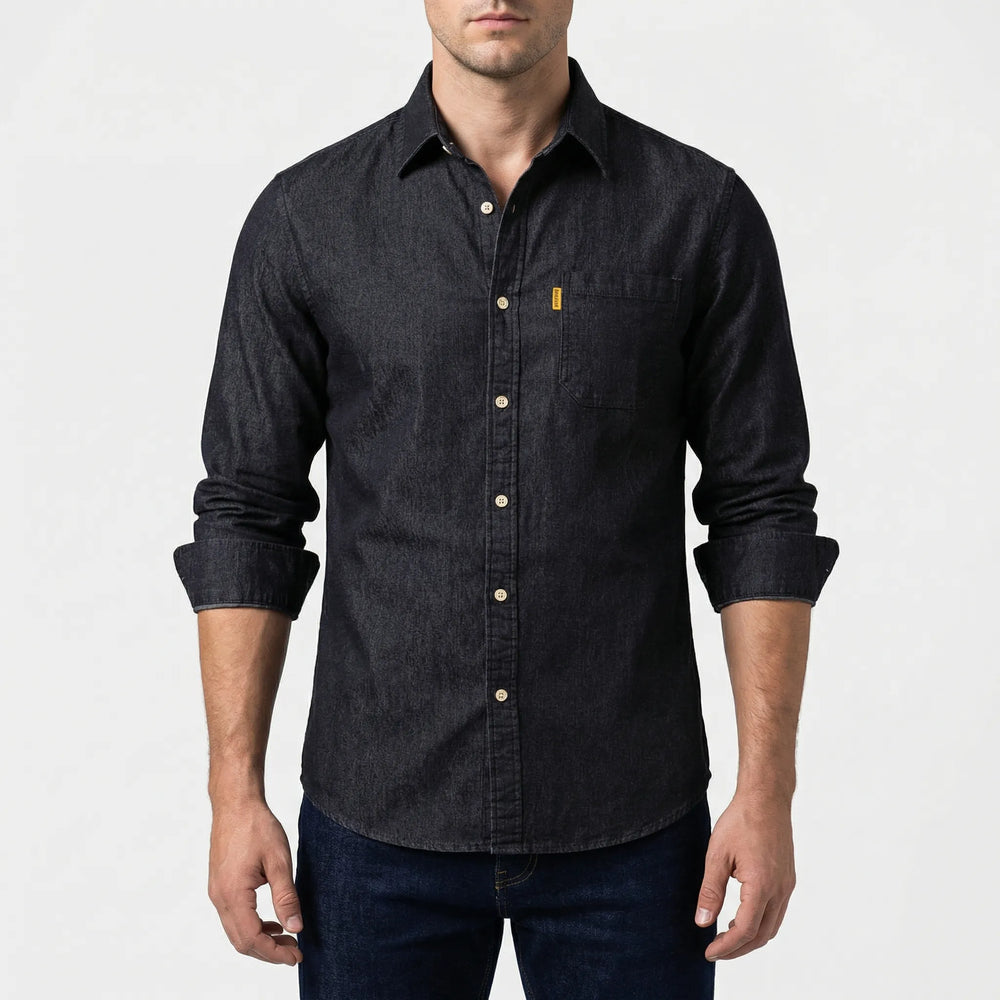 Denvoro - Camisa vaquera de manga larga con botones delanteros