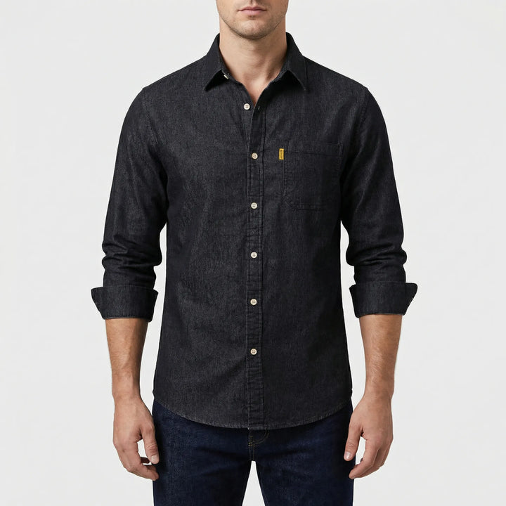 Denvoro - Camisa vaquera de manga larga con botones delanteros