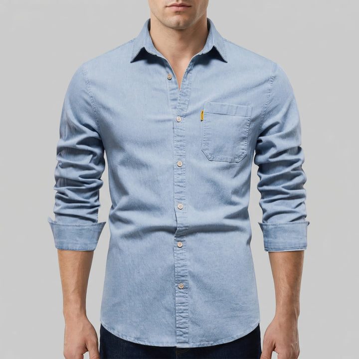 Denvoro - Camisa vaquera de manga larga con botones delanteros