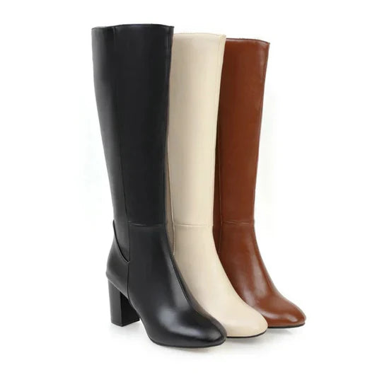 Botas de tacón hasta la rodilla con cremallera para mujer