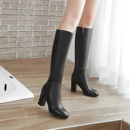 Botas de tacón hasta la rodilla con cremallera para mujer