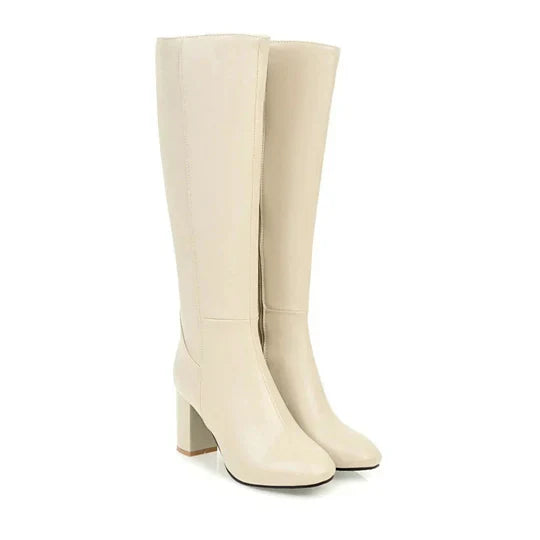 Botas de tacón hasta la rodilla con cremallera para mujer