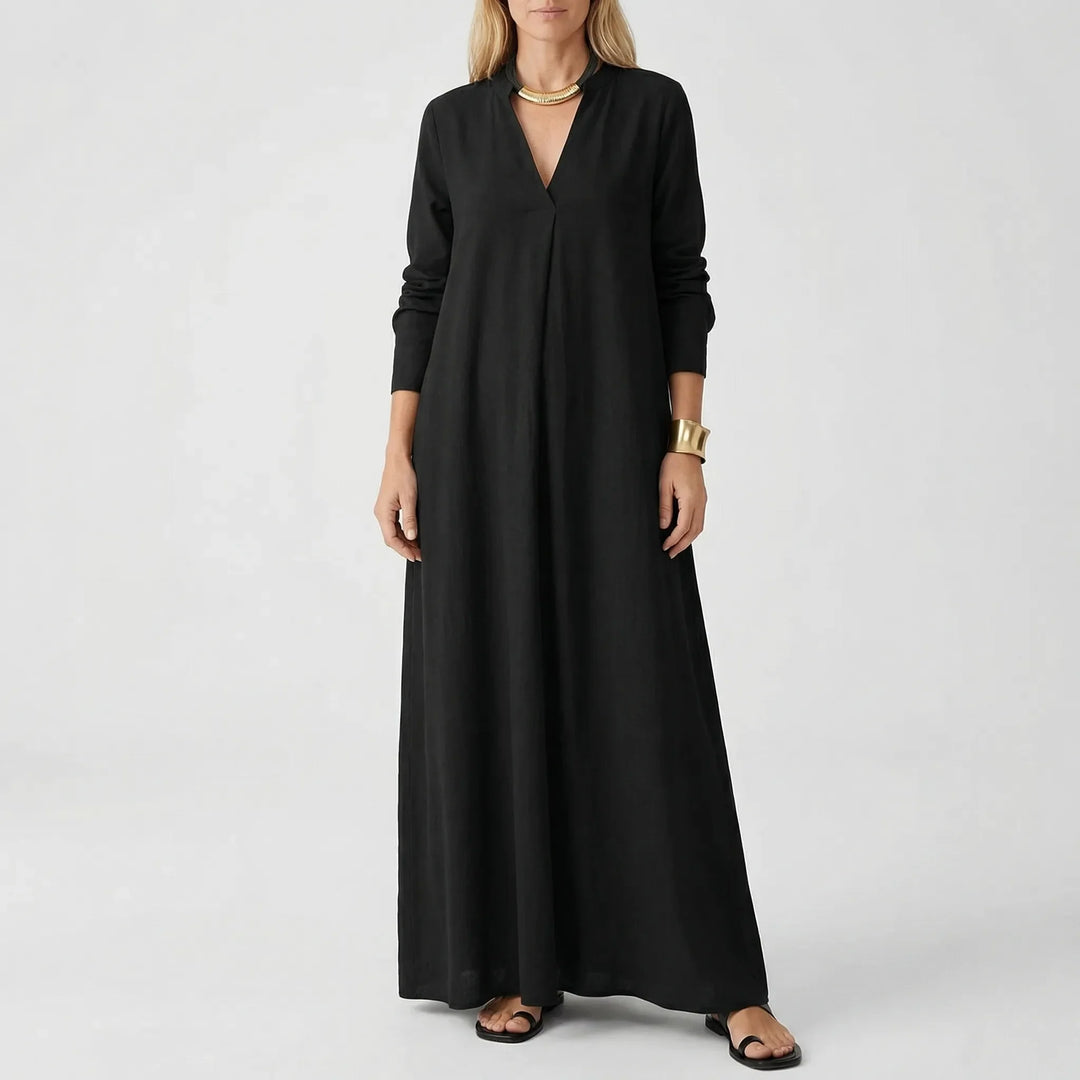 Dravilex - Vestido largo hasta el suelo con escote en V