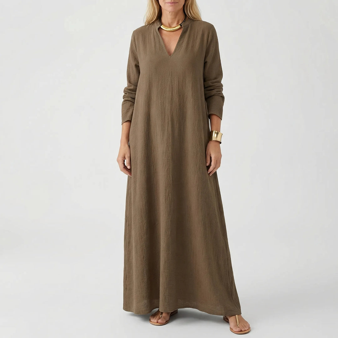 Dravilex - Vestido largo hasta el suelo con escote en V