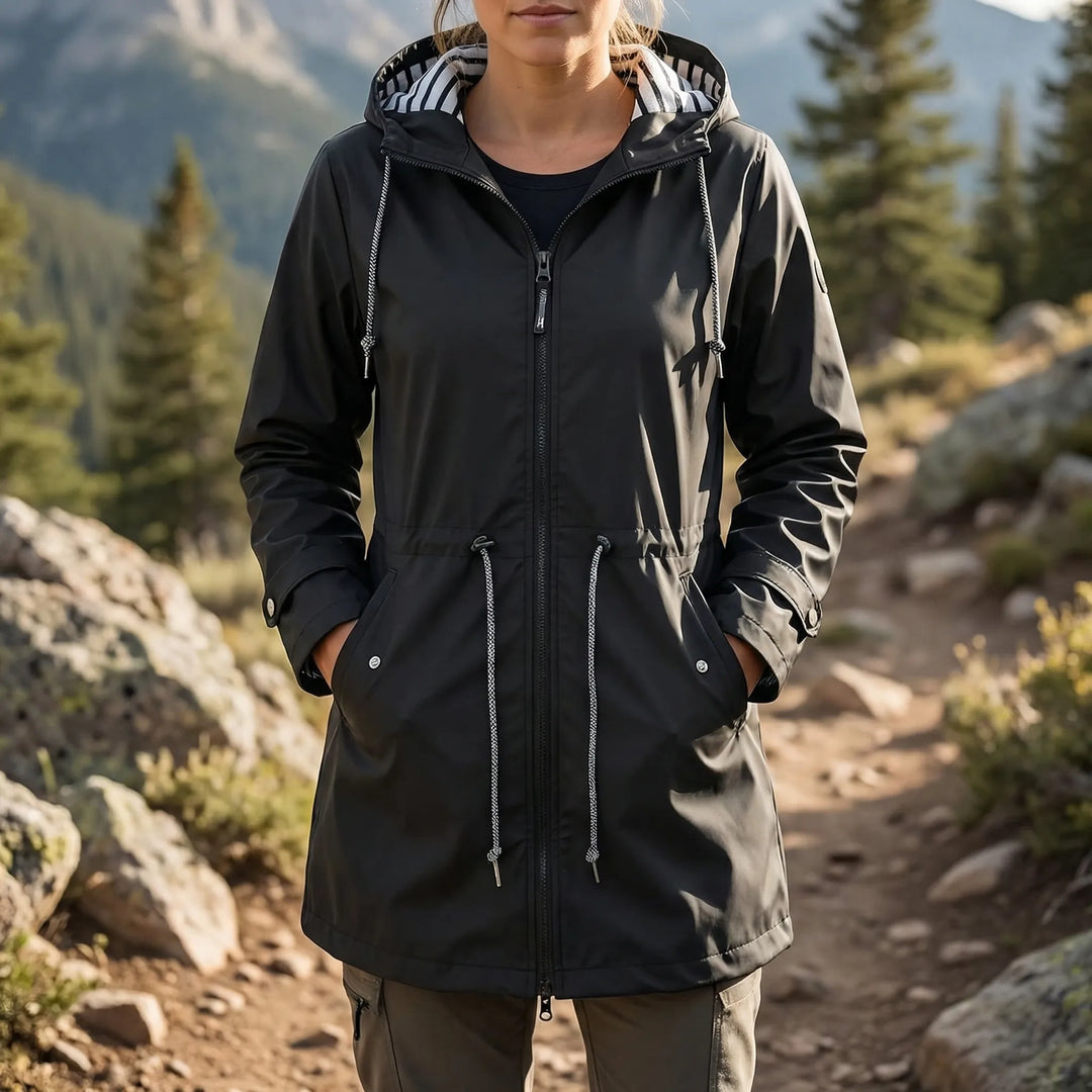 Drizzlara - Chaqueta de exterior con capucha repelente al agua