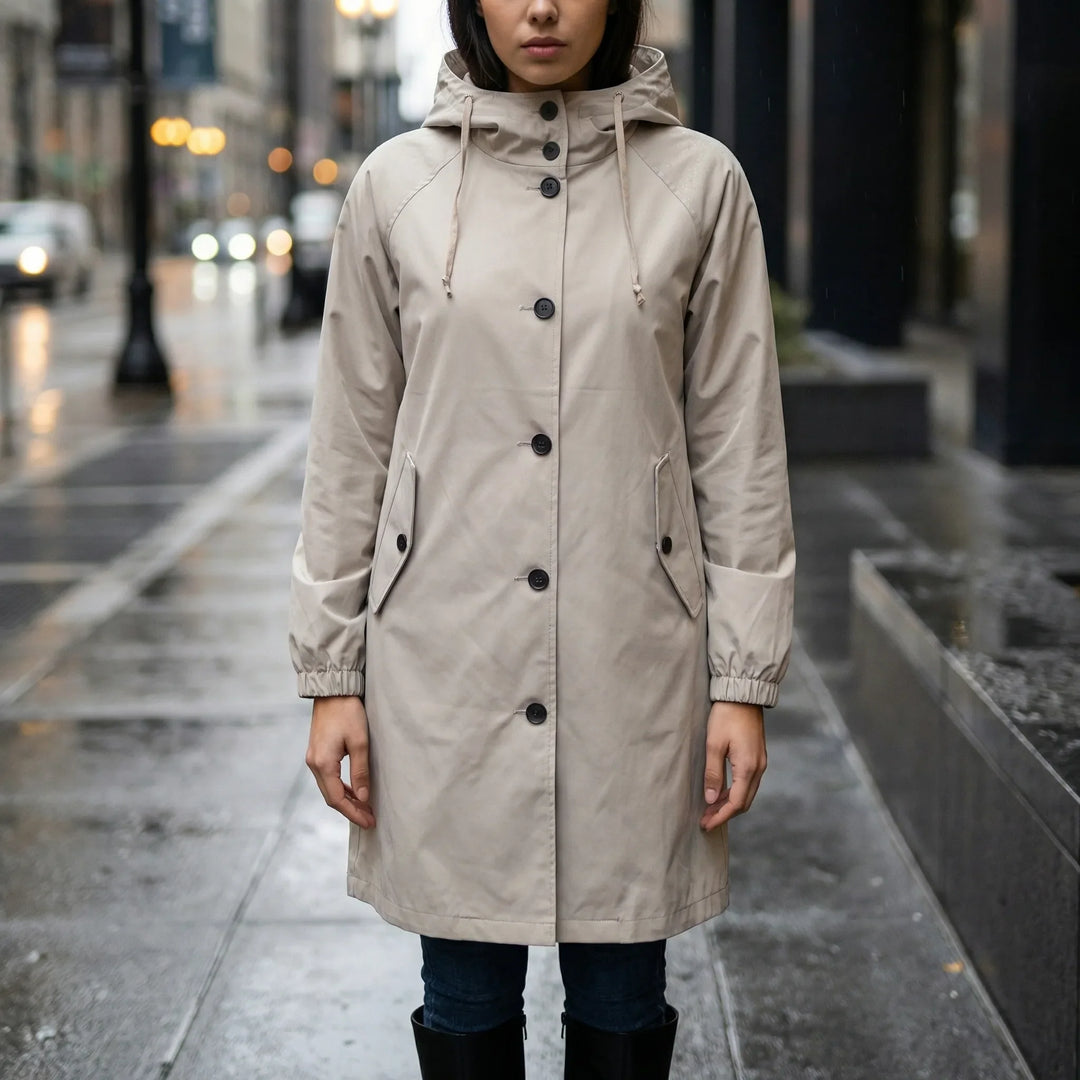 Drizzlux - Gabardina impermeable con capucha hasta la rodilla