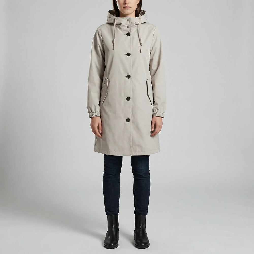 Drizzlux - Gabardina impermeable con capucha hasta la rodilla