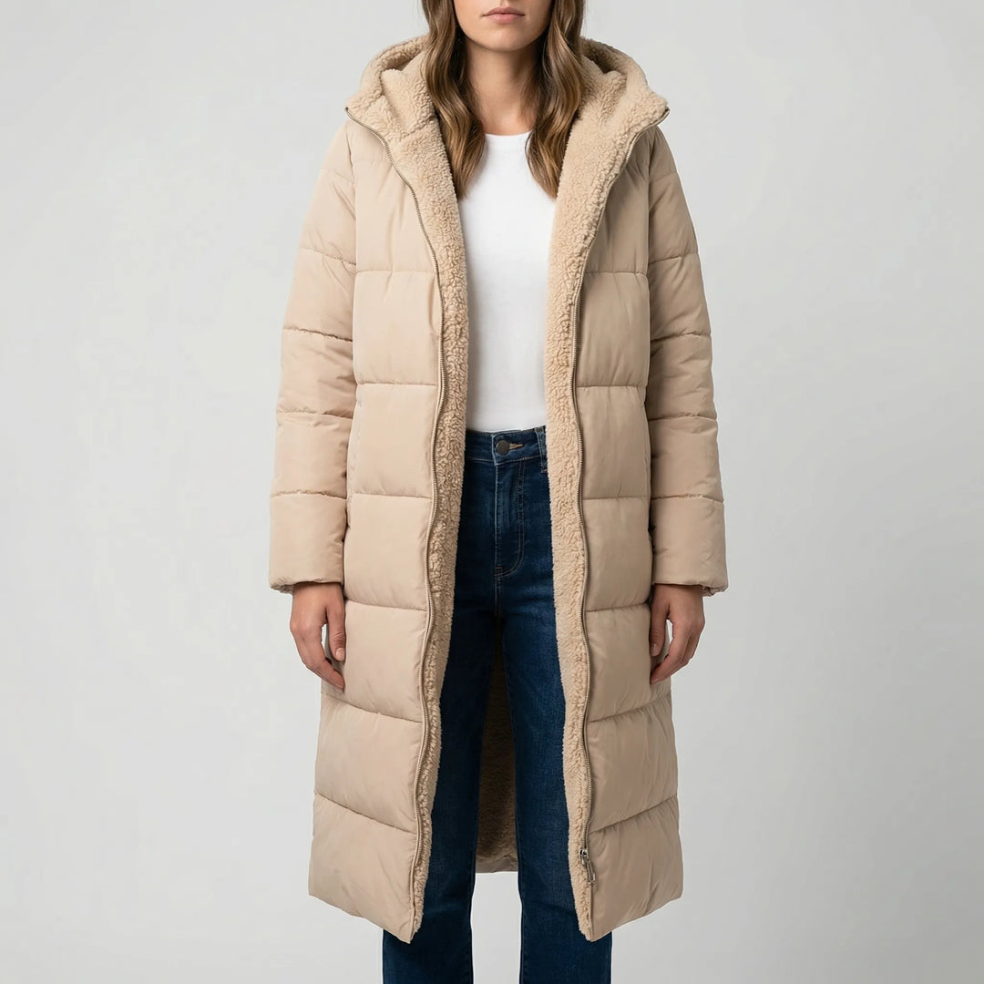 Dualvex - Abrigo largo reversible con capucha para invierno