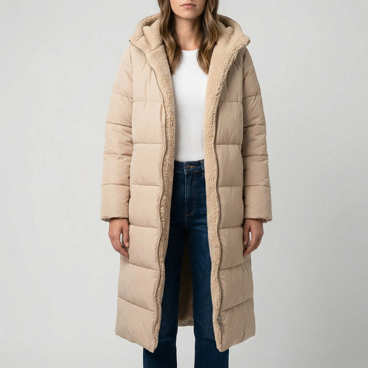 Dualvex - Abrigo largo reversible con capucha para invierno